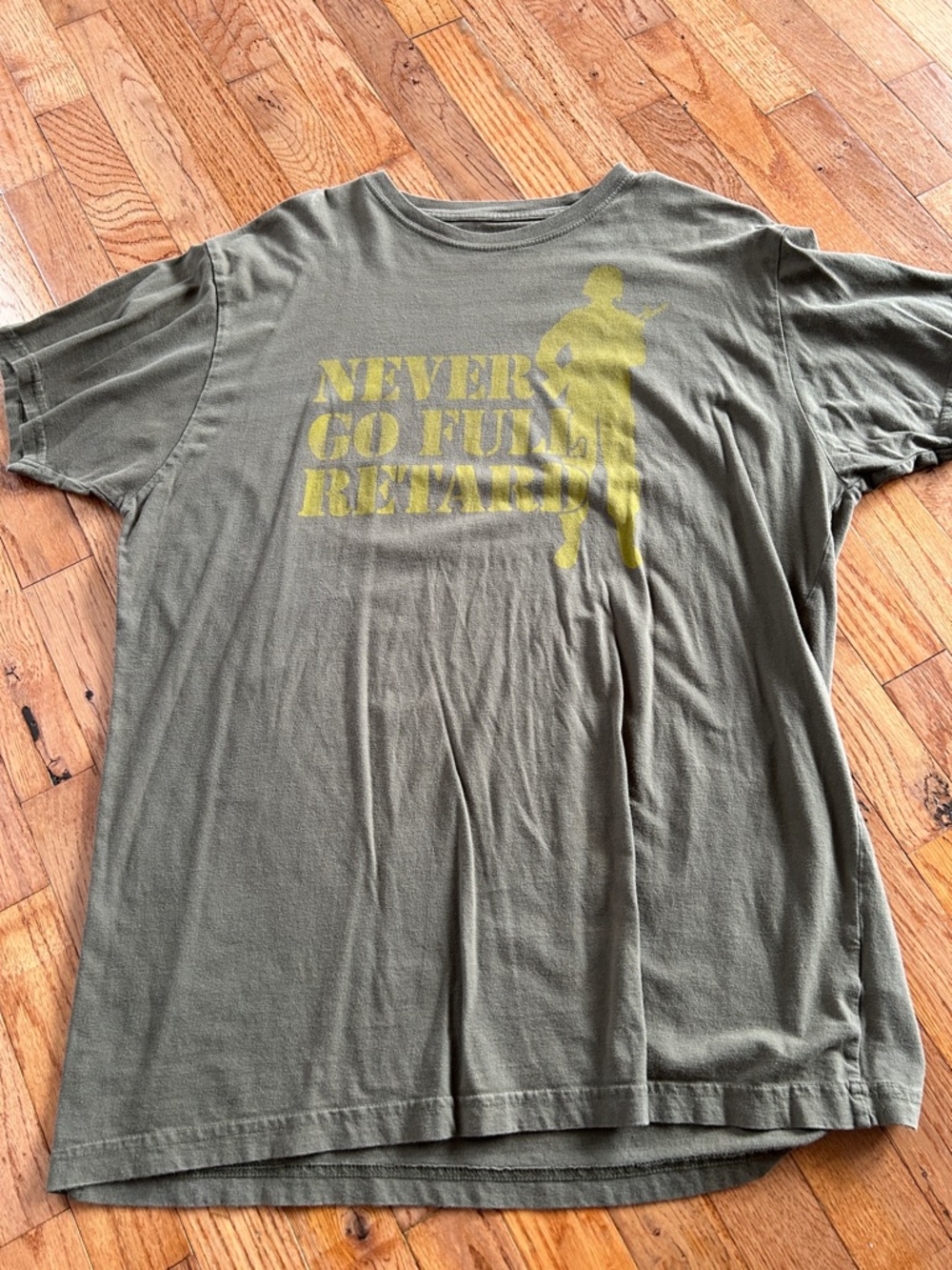 Men's Olive Green Graphic Tee with Yellow Print